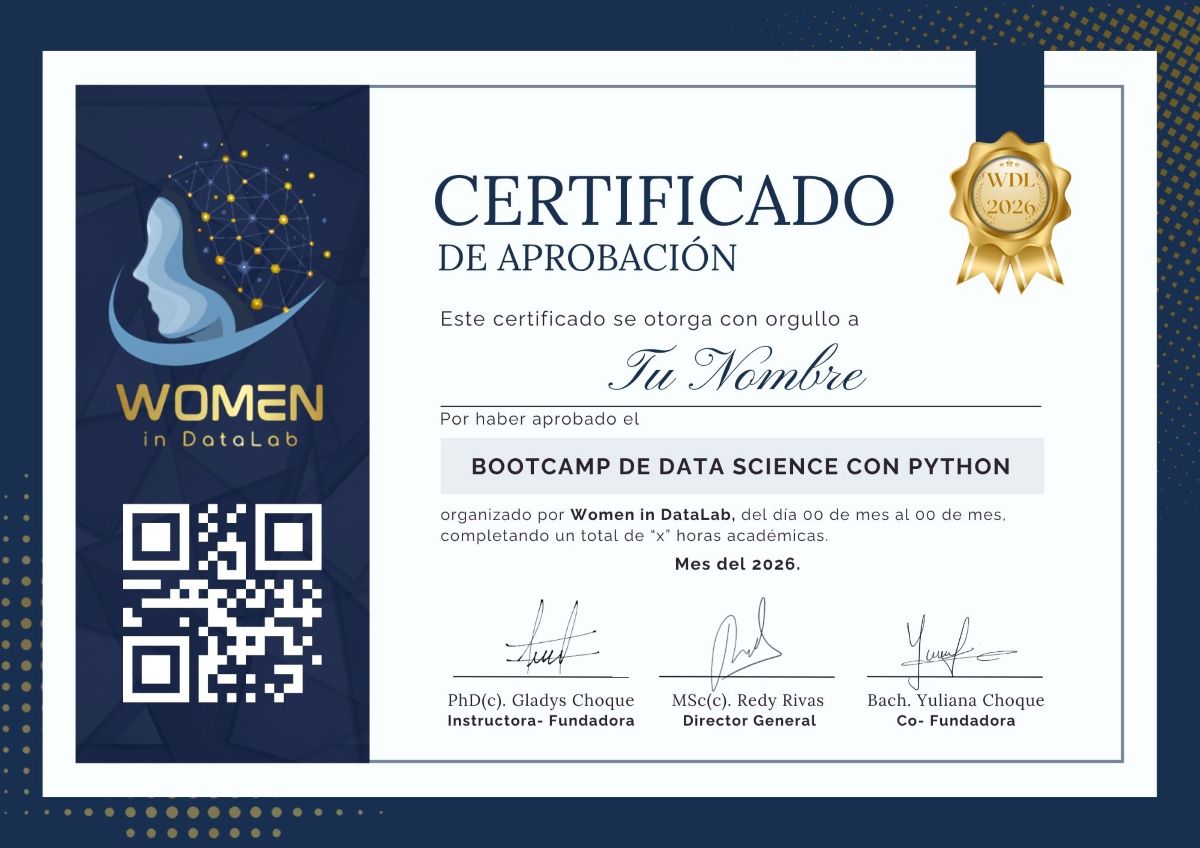 Modelo referencial del certificado del Bootcamp de Ciencia de Datos con Python